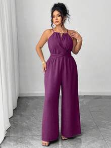 Elenzga Halloween Plus Size Jumpsuits - Purple - View 3