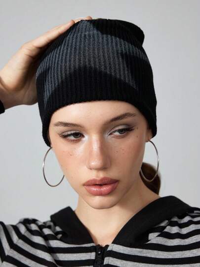 Grunge Punk 1pc Punk Style Star Pattern Beanie Hat, Y2K High Quality Vintage Slouchy Cap, Fashionable Everyday Wear For All Seasons