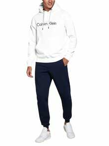 Calvin Klein Hanorac cu glugă pentru bărbați, cu mânecă lungă și buzunar, cu șnur și umeri căzuți