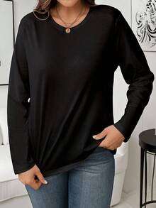 EMERY ROSE 大码基本款纯色圆领长袖T恤 - 彩色 - 查看 6