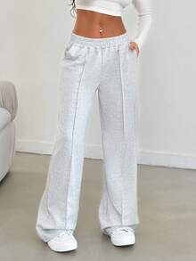 SHEIN Pantalones rectos de cintura media de unicolor para mujeres