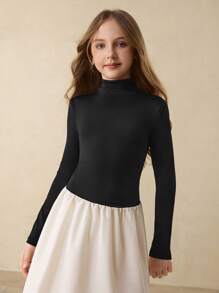 Mädchen einfaches Mode Alltags Halbrollkragen Raglan Langarm figurbetontes Kleid mit Kontrastfarben Design, vielseitig einsetzbar für Schule, Weihnachten, Halloween, alle Jahreszeiten