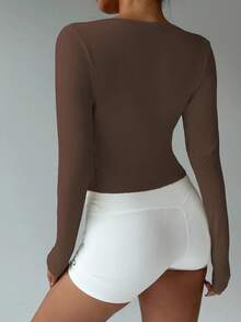 FavEase Suéter corto envolvente de yoga, fitness y deportes de color rosa, cárdigan de cuello en V de manga larga, elástico y suave, minimalista y elegante, una prenda básica de armario a juego para mujer, para primavera y otoño - Marrón - Ver 2