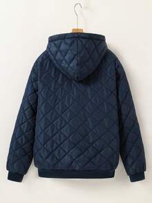Vacaura Casual Streetwear Hooded Diamond Quilted Padded Coat For Teenage Boys, Suitable For Autumn/Winter Wear And School Fall - Blue - View 2