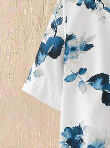 EMERY ROSE Women Floral Print Loose Fit Round Neck Top And Jogger Pants Loose Fit Two-Piece Set For Summer - Blue and White - View 6