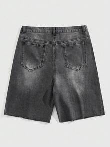 ROMWE MEN Street Life Pantaloni scurți lejeri din denim pentru bărbați, cu etichetă brodată cu stea strălucitoare cu diamante - Gri - Vizualizare 3