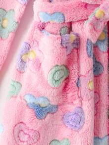 SHEIN 少女花卉印花长袖连帽睡袍家居服 - 淺粉色 - 查看 5
