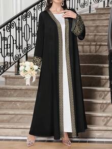 SHEIN Najma 休闲长袖阿拉伯长袍，适合春秋季节 - 彩色 - 查看 3