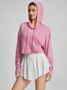 GLOWMODE Modal Ultra-Thin Drawstring Long Sleeve Cropped Hoodie Daily Casual - Pink - View 6