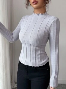 Elenzga Women's Ribbed Knit Fitted Slim Waist Pullover Sweater Fall Winter Cloth For Women - Grey - View 5