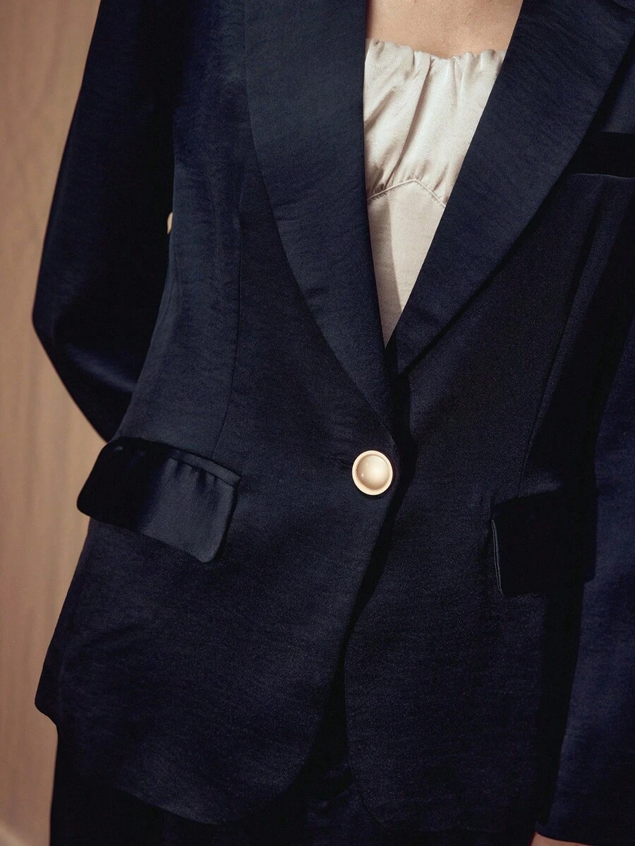 MOTF PREMIUM SINGLE BUTTON STRUCTURED BLAZER - Navy Blue - View 2