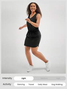 GLOWMODE VitalSwift Rhythm V領連衣裙，可調節束繩，快乾輕盈，適合低影響GYM日常夏季休閒 - 黑色 - 查看 5