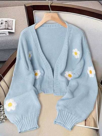 GlowEve CURVE 加大码花卉刺绣针织开衫，宽松可爱，适合秋季女士秋冬服装