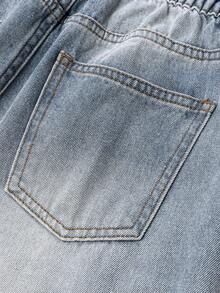 Sparklyn 少女破洞宽松阔腿休闲复古蓝色牛仔裤 - 藍色 - 查看 8