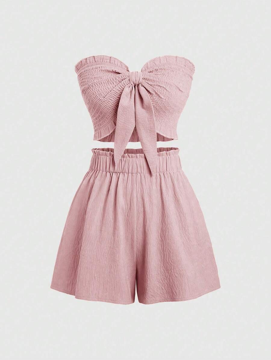 Sweetra 2 件套女士休闲纯色抹胸和长裤套装