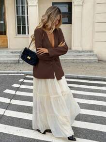 Siren Gaze Casual & Commute Solid Color Cotton Linen Blend Thin Blazer In Fall/Winter Brown - Coffee Brown - View 5