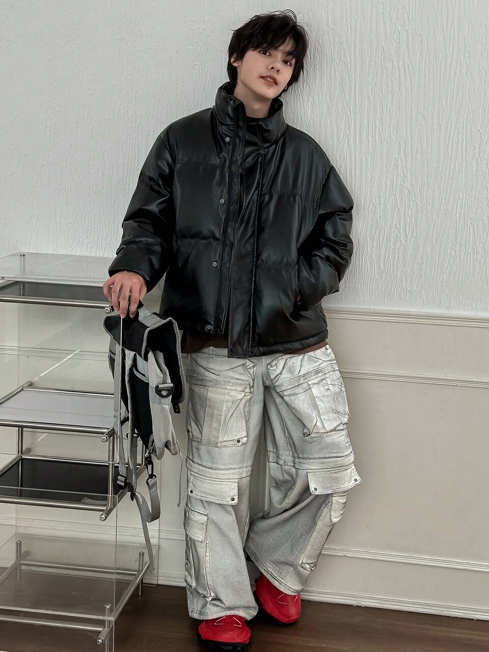 Teen Boys Padded Coat, Fall Leather Jacket