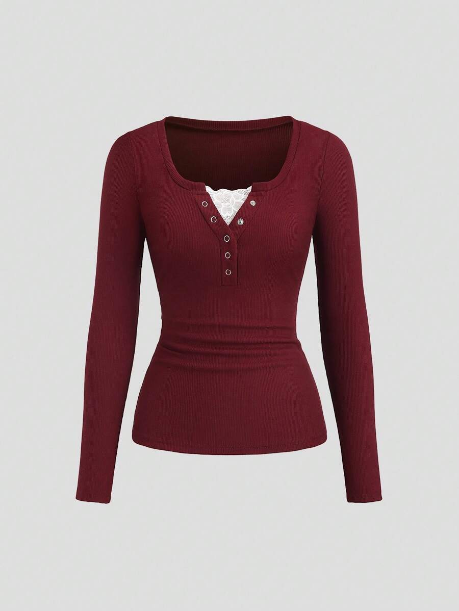 Sweetra Camiseta feminina de cor sólida com gola falsa  3