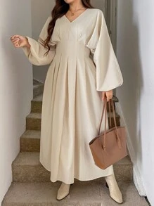 SHEIN LUNE 大码连衣裙 女士教堂礼服 婚礼宾客礼服 大码婚礼宾客礼服 约会晚礼服 女士教师服装 女士秋季连衣裙 秋季服装 大码编织纹理提花面料，三维垂直条纹面料，高重量，大灯笼袖效果，齐腰连衣裙 优雅的日常派对活动假日优雅服装，办公室警笛风格服装 长裙 老钱风格女士婚礼宾客礼服 女士夜间外出礼服 女士返校节礼服 女士秋季服装 女士派对礼服 节日礼服 - 杏色 - 查看 6