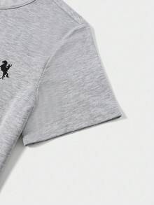 SHEIN 青少年男童休闲鹿纹圆领短袖T恤和格子裤套装，纯色简约百搭基础款，适合通勤、上学、日常休闲、度假、户外活动、聚会、秋冬季穿着。 - 彩色 - 查看 9