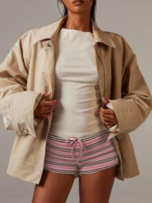 Athîral 女式条纹平纹热裤短裤 - 粉色 - 查看 3