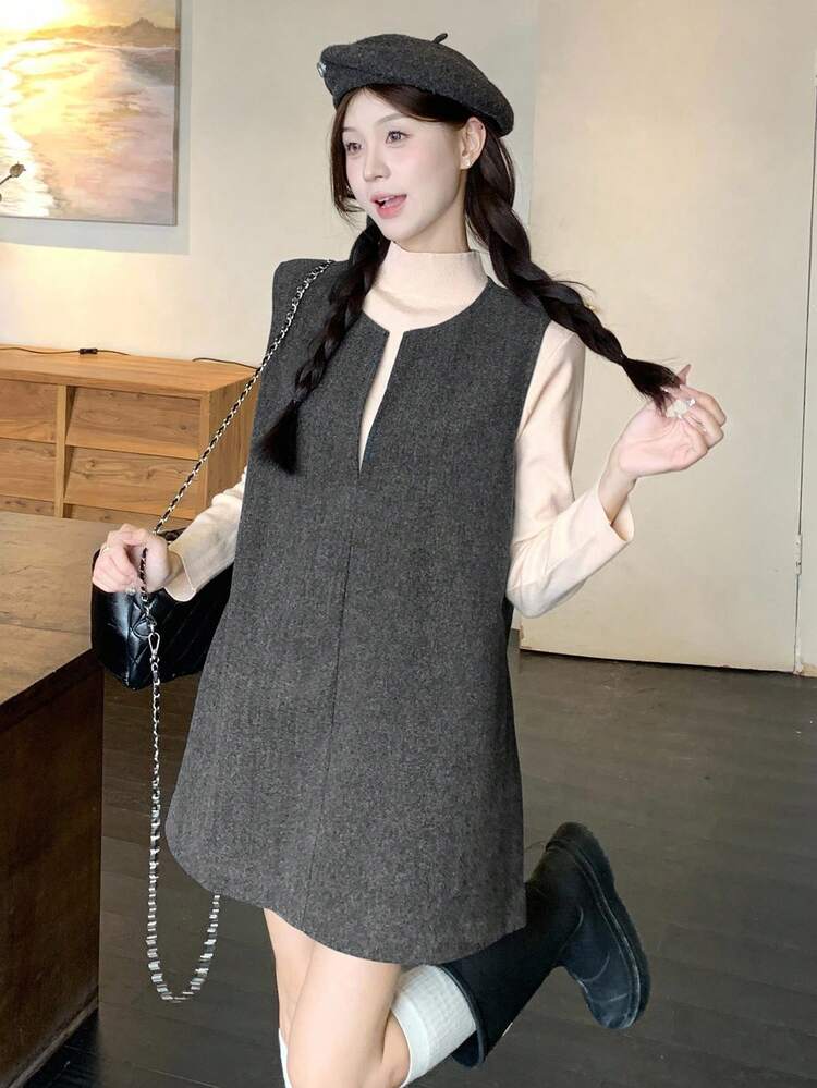 Women's Solid Color Korean Style Layered Mini Dress