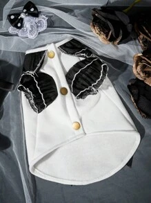 PETSIN Schwarz-Weiß Prinzessin Stil Haustierbekleidung, Spitzen-Schleifendesign, geeignet für Partys, Geburtstage und andere wichtige Anlässe, beliebt in Europa und Amerika, passend für Teddy, Pudel, Katze, modischer Haustier Cardigan für Herbst/Winter