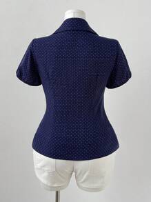 Sunspun Bluză minimalistă cu imprimeu cu buline, talie strânsă, mânecă scurtă - Albastru - Vizualizare 2