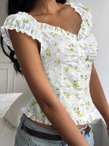 CovetEZ Áo cánh hoa nhỏ dệt màu vàng giản dị dành cho nữ - Màu vàng - Xem 4