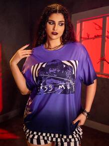 ANNABELLE x SHEIN Plus Size Summer Letter & Horror Movie Graphic Round Neck Short Sleeve T-Shirt - Multicolor - View 3