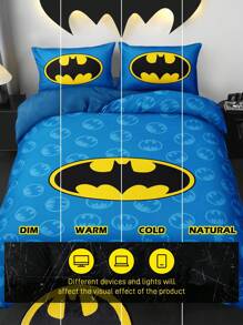 BATMAN X SHEIN 3 件套卡通图案蓝色床上用品套装，拉绒面料，柔软温暖，多种尺寸适合单人床/双人床/大号床/特大床 - 藍色 - 查看 7