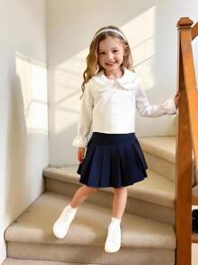 Elladie kids 女孩甜美蕾丝边泡泡袖衬衫 - 白色 - 查看 3