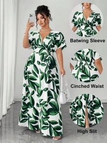 Elenzga Vestido elegante con cuello en V y estampado floral para mujer, primavera/verano - Verde - Ver 5