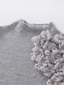 Franclia Floral Decor Knitted Sweater, Solid Color Loose Casual Lantern Sleeve Pullover For Women, Autumn/Winter Fall Cloth For Women - Grey - View 4