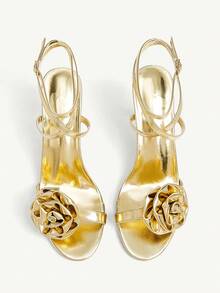 CUCCOO CHICEST Sandalias de tacón alto con puntera redonda, elegantes, glamorosas y sensuales, con decoración de flor de rosa de metal dorado - Dorado - Ver 8