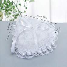 1 pieza Caja portátil con forma de corazón para propuesta, con adorno de encaje y flores, almohada para anillo de boda para niña de las flores, Navidad - Blanco - Ver 14