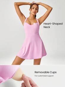 GLOWMODE FeatherFit™-Air 游戏套装 A 字形内置露肩短款打结口袋吊带连衣裙低冲击日常夏季 - 泡泡糖粉 - 查看 4