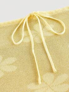 SHEIN MOD 女士时尚优雅浪漫抹胸修身毛衣裙 - 黃色 - 查看 4