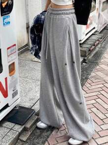 DAZY Pantalones de chándal casuales con cintura elástica, pantalones sueltos con cordón a la altura del tobillo para mujeres