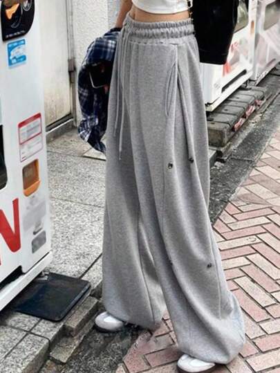 DAZY Elastic Waist Casual Sweatpants, Loose Drawstring Ankle-Length Pants Women Joggers