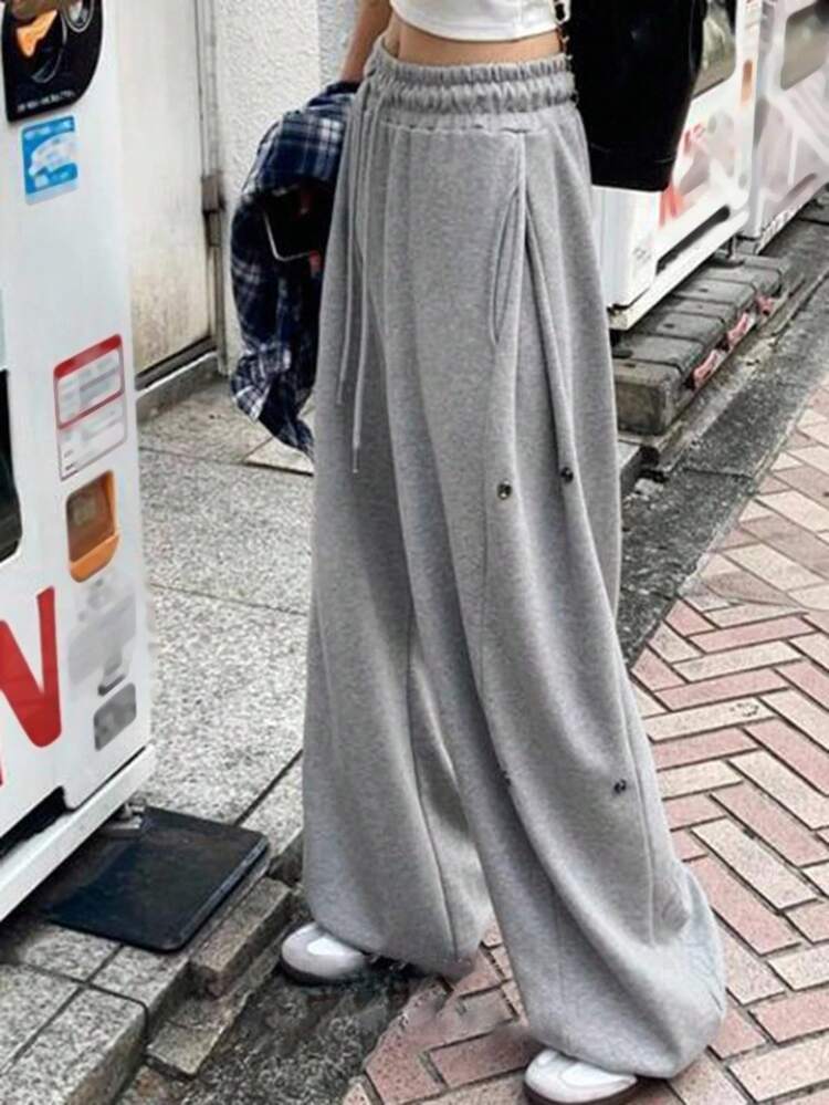 Elastic Waist Casual Sweatpants, Loose Drawstring Ankle-Length Pants Women Joggers