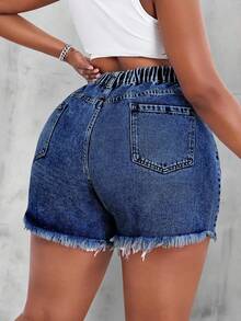 SHEIN Essnce Short en jean délavé et déchiré d'été casual grande taille - Jean brut - Voir 2