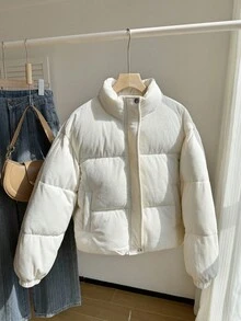 SHEIN 时尚立领灯芯绒长袖棉衣，适合秋冬季少女