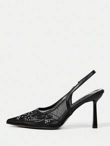 CUCCOO HITCHD 女士后绑带蝴蝶装饰洛丽塔风格高跟鞋，酒红色 - 黑色 - 查看 10