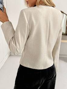 Siren Gaze 女士纯色常规肩长袖前开襟时尚优雅西装外套，秋季新款金属纽扣腰身衬衫，时尚通勤夹克，办公室休闲装，长袖衬衫，亚麻衬衫，复古风格，秋季上衣，优雅女士衬衫，女士秋季服装，外出上衣，女士西装外套，法式风格服装，优雅冬季女士衬衫 - 杏色 - 查看 2