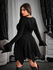 Whyspr Plus Size Women Grunge Punk Halloween Goth Dress Fall - Black - View 3