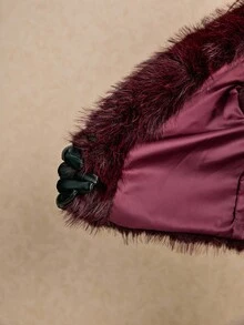 Poéselle Women's Burgundy Faux Fur Collar Vest,Autumn/Winter– Plush Furry Sleeveless Jacket With Pockets, Fall/Winter Outerwear,Faux Fur Vest,Burgundy Fur Jacket,Furry Collar Vest,Sleeveless Plush Outerwear,Party Statement Piece,Women Jackets,Cropped Jacket,Fur Coat,Teddy Coat,Christmas Coat - Burgundy - View 10
