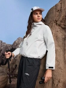 In My Nature Women's Fall Solid Color Minimalist Outdoor Waterproof Rain Jacket, Hiking Grey Windbreaker Jacket - Grey - View 11