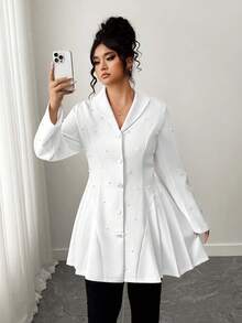 Elenzga Elegante Perlenverzierte Jacke für Große Größen - Weiss - Übersicht 5