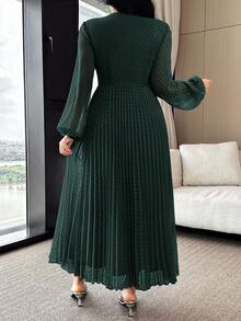 Modelyn Đầm midi tay dài cổ chữ V tối giản màu trơn dành cho nữ, mặc thường ngày - Màu xanh lá cây đậm - Xem 6